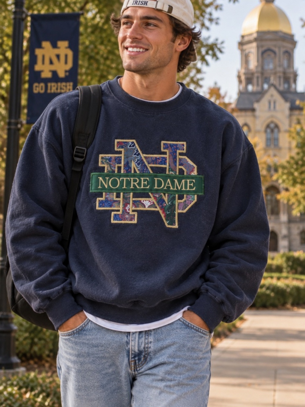Vintage 90s Notre Dame Paisley Embroidered Crewneck Sweatshirt L NCAA Unisex